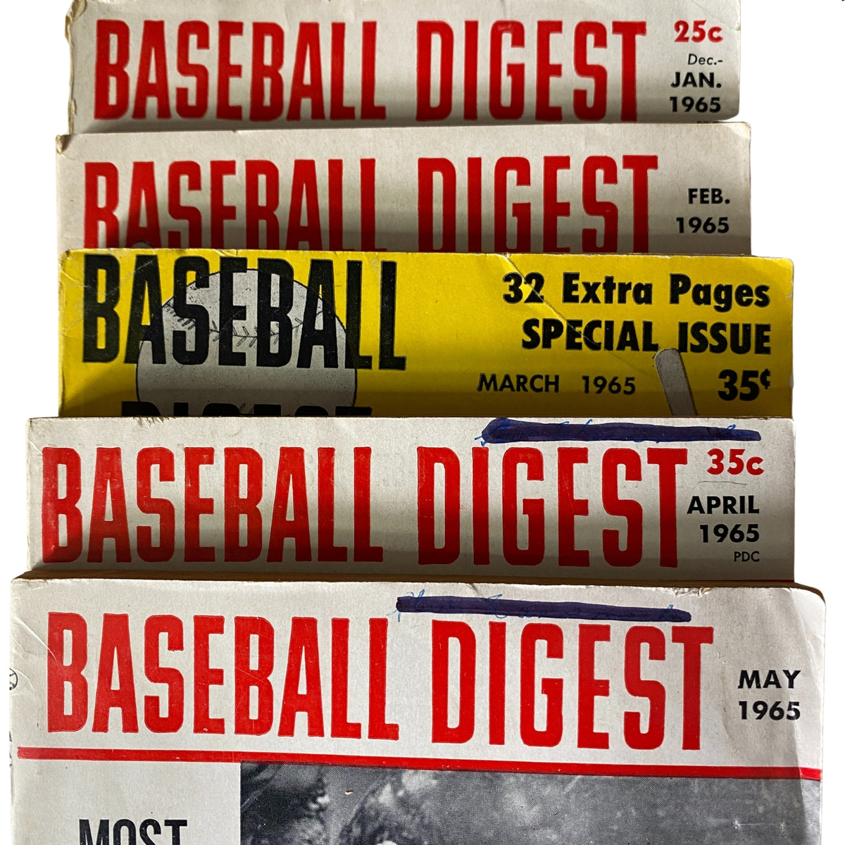 Collection of special edition Baseball Digest issues from Extremely Rare Complete Lot of 30 Baseball Digest Magazines (1963–1969) including notable articles and player stories.