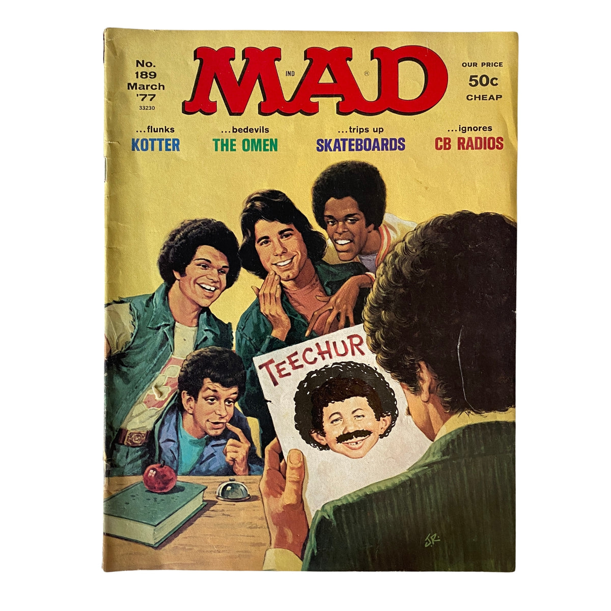 Cover of Mad Magazine March 1977 No. 189 featuring John Travolta, showcasing a comedic illustration of characters with playful expressions, reflecting 1970s pop culture satire.