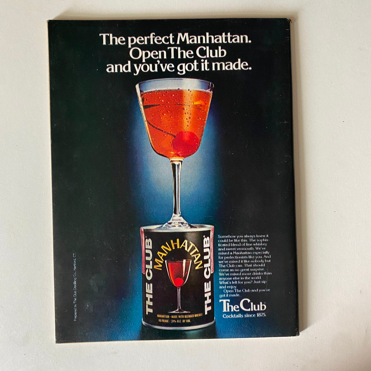 Back cover of Esquire Magazine April 11, 1978, featuring an advertisement for The Club Cocktails. The image displays a cocktail glass filled with a Manhattan drink.