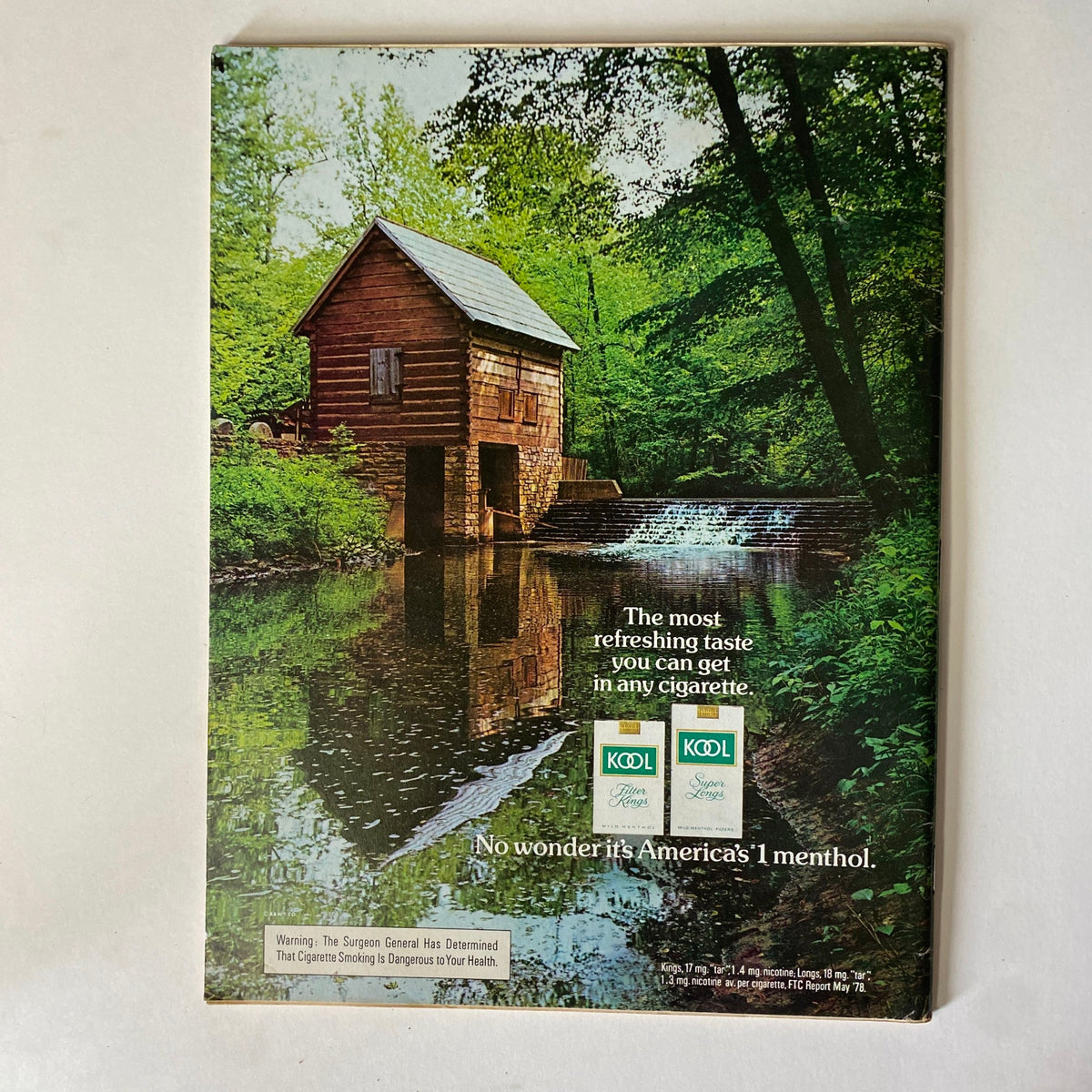 Back cover of Esquire Magazine August 29, 1978, featuring a vintage Kool cigarette advertisement set in a serene natural landscape.