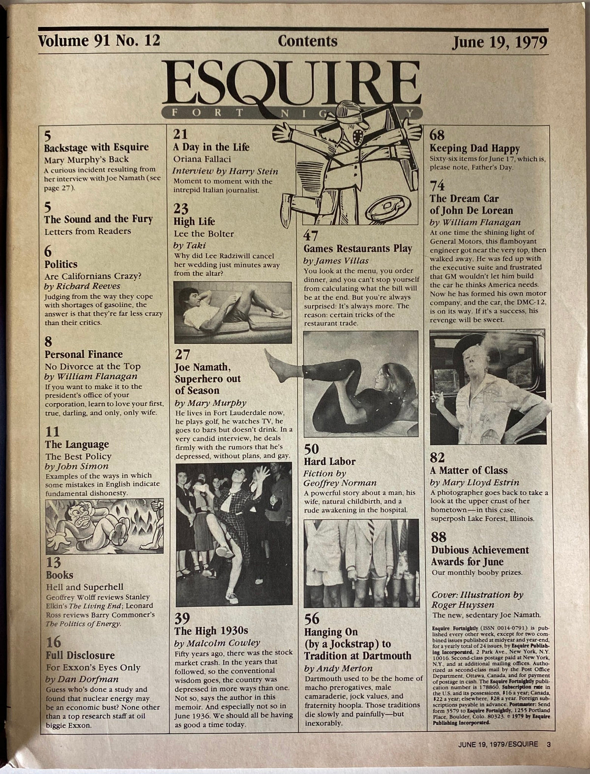 Esquire Magazine June 19, 1979 Catching Up with Joe Namath VG