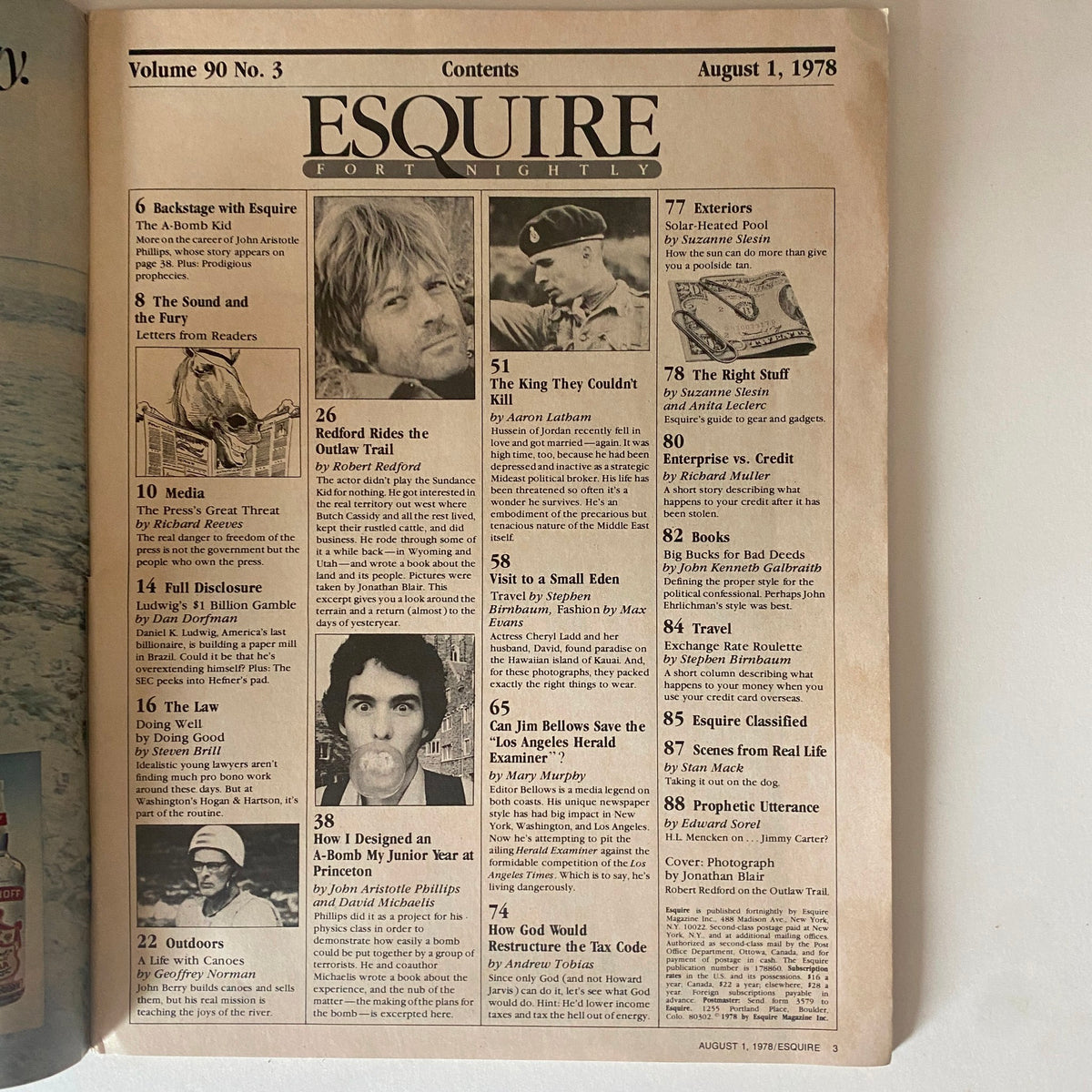 Esquire Magazine August 1, 1978 Robert Redford, The Outlaw Trail VG