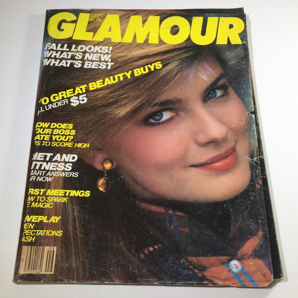 Vintage Glamour Magazine September 1982 cover featuring Paulina Porizkova, showcasing bold fashion trends of the early 1980s.