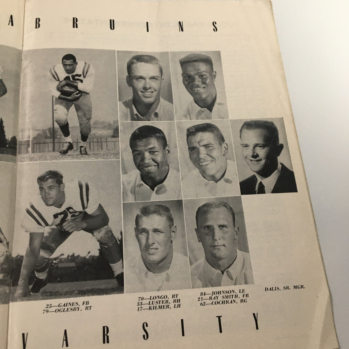 October 25, 1958 NCAA Football Stanford vs UCLA The Goal Post Official Program, featuring final images of the UCLA Bruins varsity players.