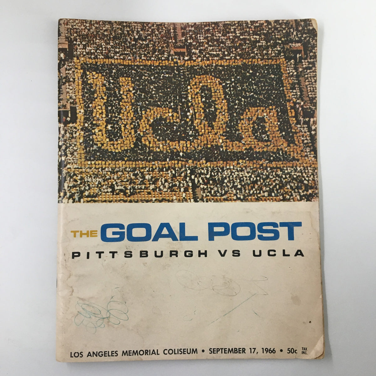 Cover of the September 17, 1966 NCAA Football Pittsburgh vs UCLA The Goal Post Program featuring the UCLA logo and game details.