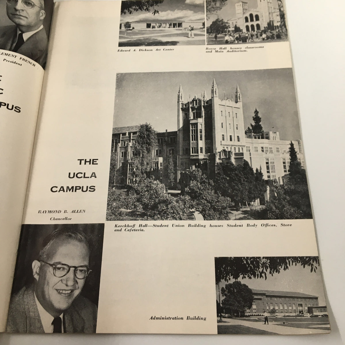 Images of UCLA campus buildings featured in the September 14, 1956 NCAA Football UCLA Bruins program 'The Goal Post', showing multiple architectural landmarks.