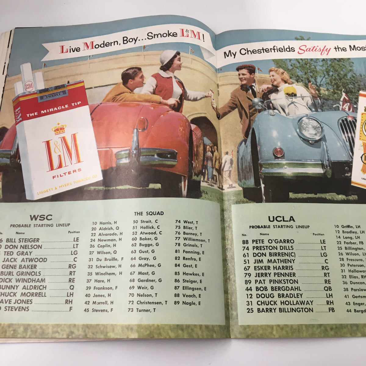 Live Modern advertising alongside a photo of a vintage event with classic cars, found in the September 14, 1956 UCLA Bruins The Goal Post Official Program.