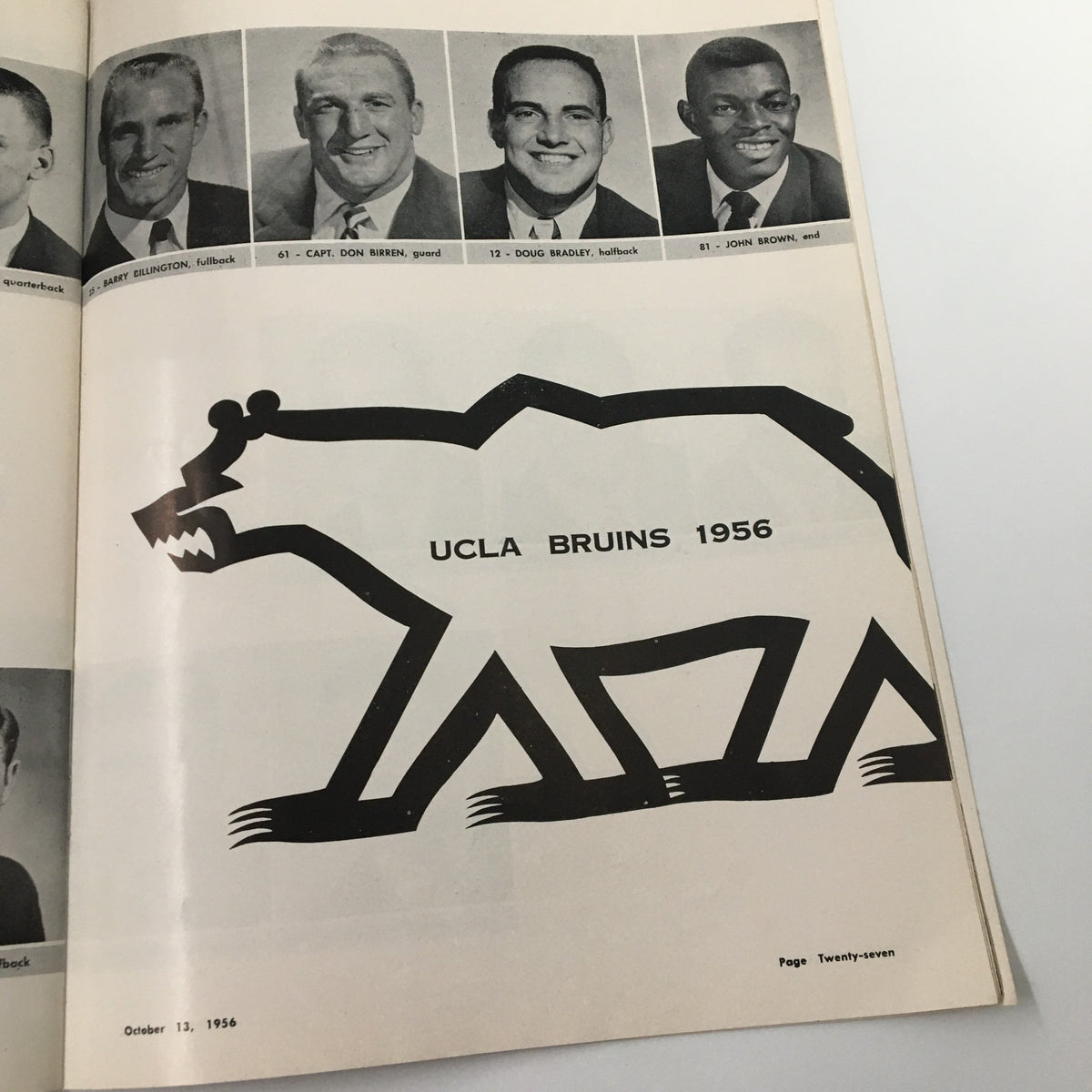 Vintage UCLA Bruins The Goal Post Official Program featuring the 1956 bear logo and player headshots.
