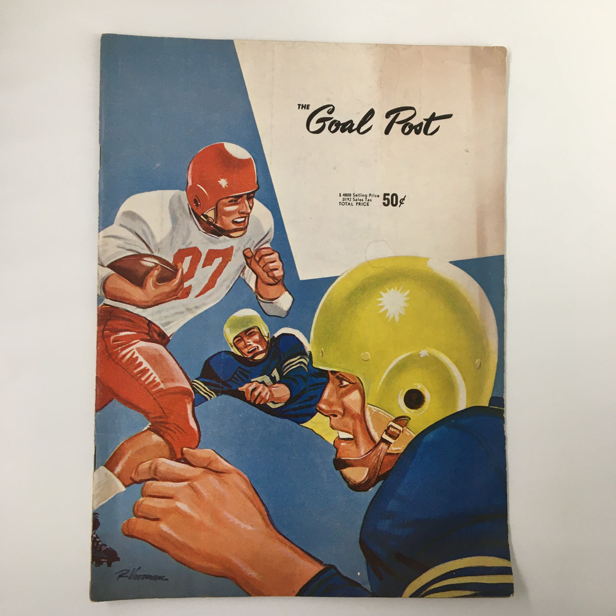 Cover of the September 27, 1957 NCAA Football Official Program 'The Goal Post', featuring colorful illustrations of players from the Illinois Fighting Illini and UCLA Bruins.
