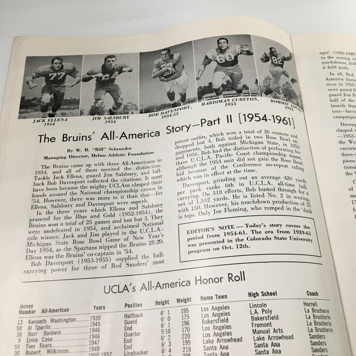 Article page titled 'The Bruins' All-America Story - Part II' from the October 27 1962 NCAA Football Stanford vs UCLA Official Program highlighting notable UCLA players.