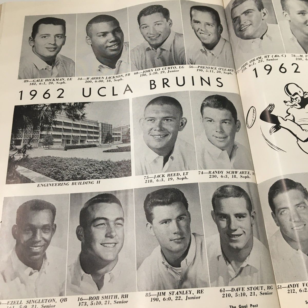October 27 1962 NCAA Football Stanford vs UCLA Official Program featuring the 1962 UCLA Bruins team roster, including player images and positions.