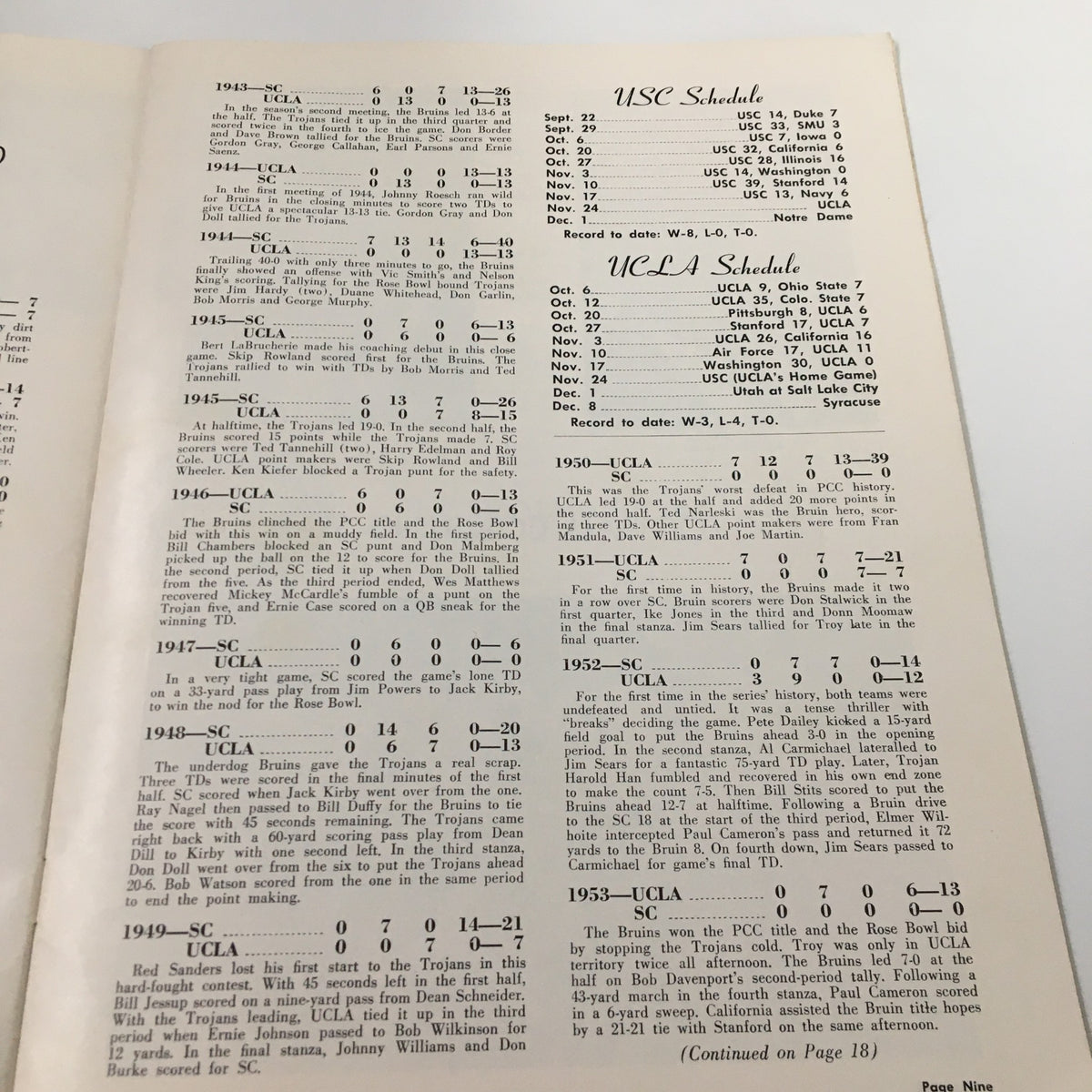 1962 NCAA Football SC vs UCLA program page featuring USC and UCLA historical game schedules and results.