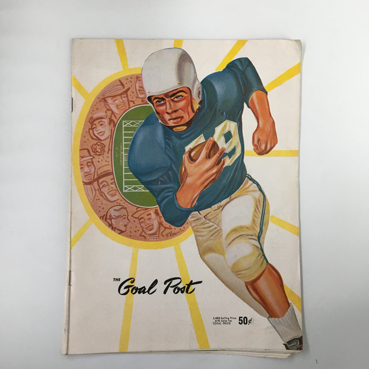 Cover of the September 20, 1958 NCAA Football program 'The Goal Post' featuring an illustrated football player in action.
