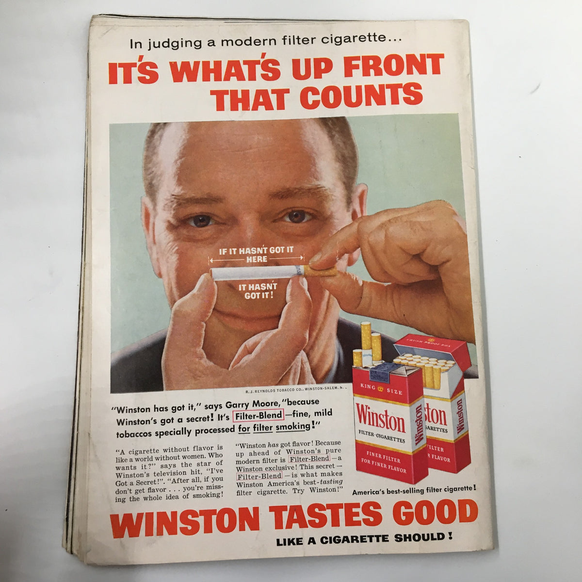 Advertisement for Winston cigarettes in the September 20 1958 NCAA Football Pittsburgh vs UCLA The Goal Post Program.