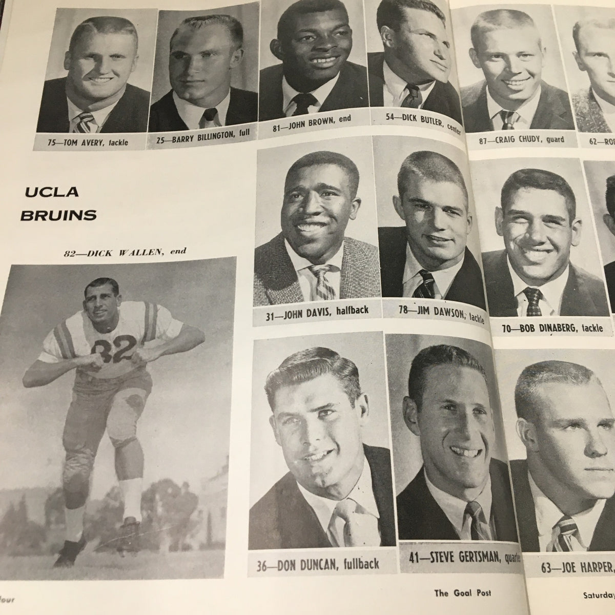 UCLA Bruins player headshots and action shot in the October 19, 1957 NCAA Football Program - Oregon State vs UCLA, featuring Dick Allen and others.