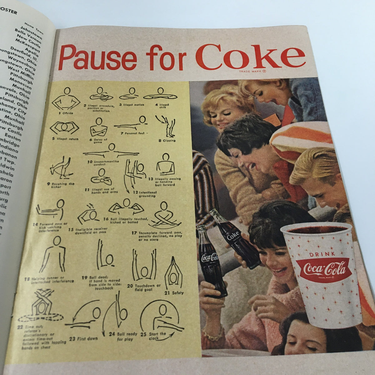 Page from the September 20 1963 NCAA Football Pitt vs UCLA The Goal Post Official Program featuring a vintage advertisement for Coca-Cola with college students.