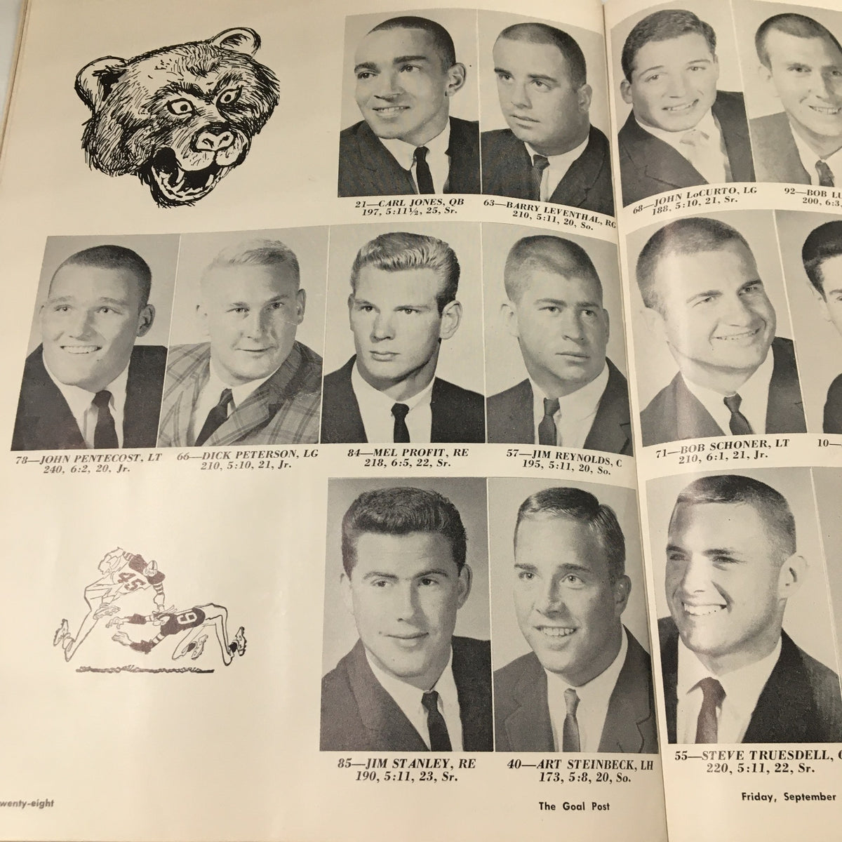 UCLA student-athlete roster page from September 20 1963 NCAA Football Pitt vs UCLA program with player photos and statistics.