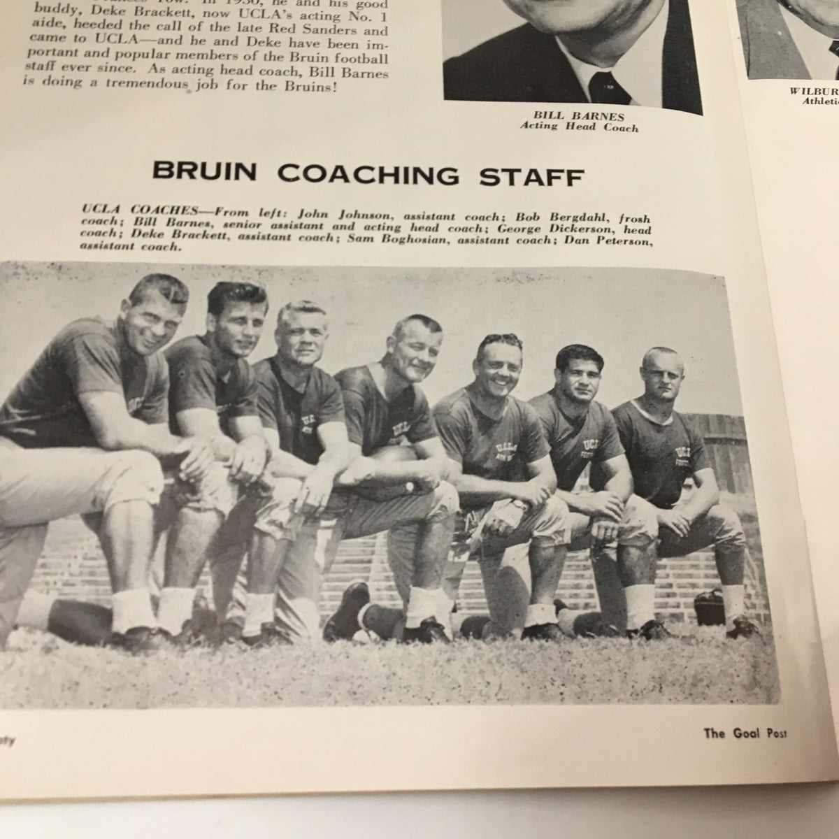 November 1 1958 NCAA Football Washington State College vs UCLA The Goal Post image showing UCLA coaching staff members posing together.