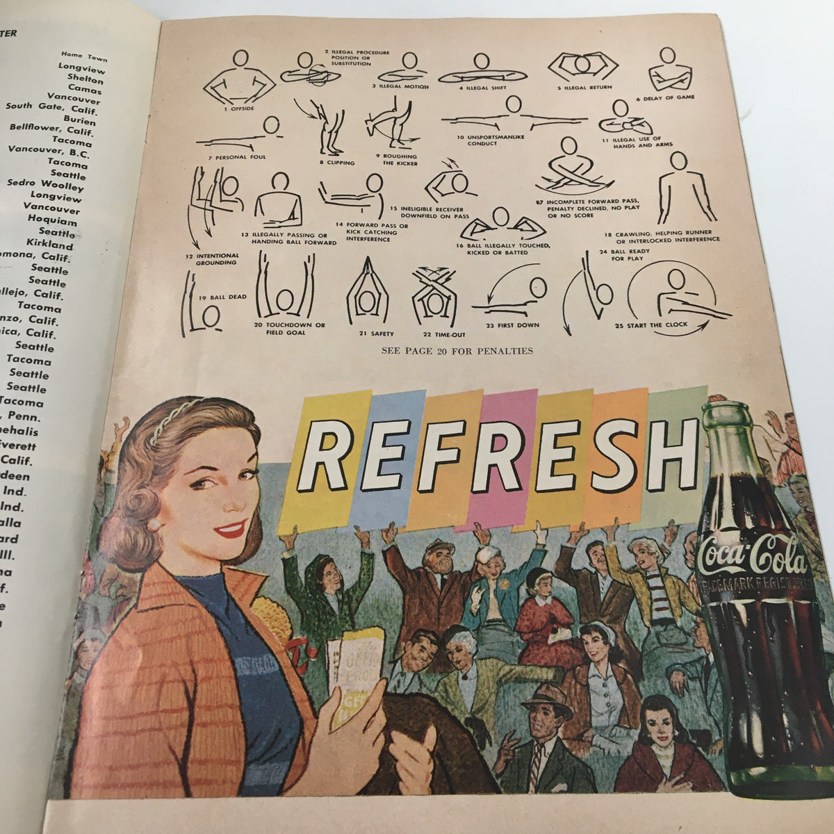 Promotional Coca-Cola advertisement in the October 12 1957 NCAA Football UCLA Bruins Official Program, encouraging fans to refresh during the game.