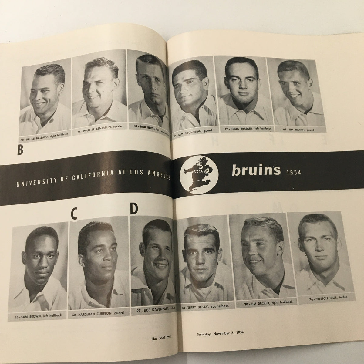 November 6 1954 NCAA Football Oregon vs UCLA The Goal Post Official Program featuring team photos of UCLA players.