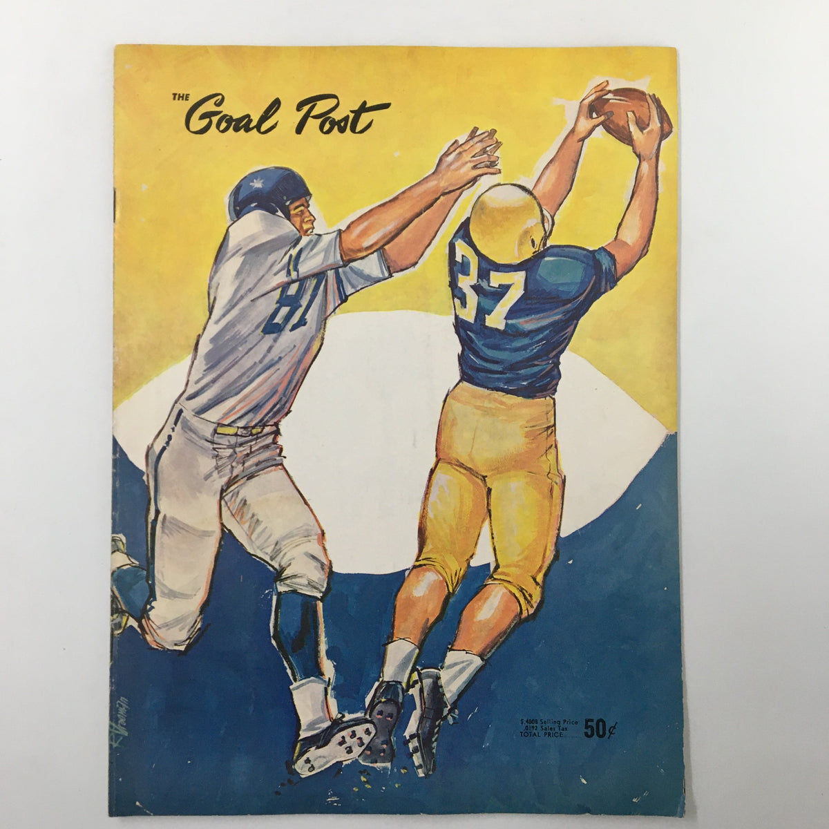 Cover of the October 14 1961 NCAA Football Vanderbilt vs UCLA The Goal Post Official Program featuring vibrant artwork of a football player catching a pass.