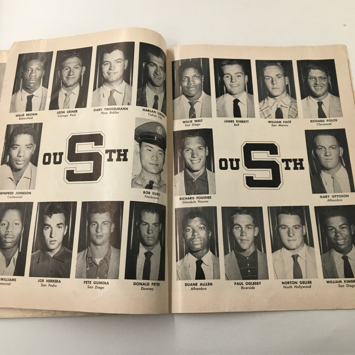 1956 NCAA 5th Annual Shrine Football Game and Pageant Souvenir Program featuring a group photo of players from the South team.