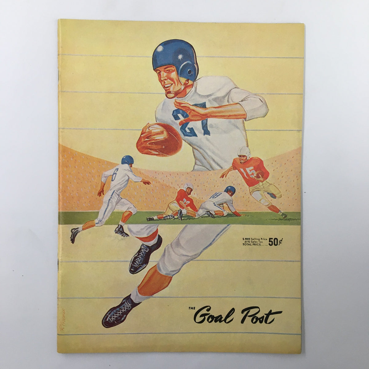 Cover of the October 19 1957 NCAA Football program featuring Oregon State vs UCLA Bruins, depicting a player in action with an orange and yellow background titled 'The Goal Post'.