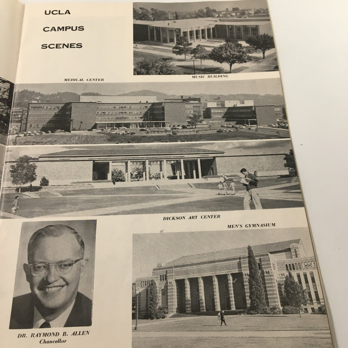 October 19 1957 NCAA Football Oregon State vs UCLA Bruins The Goal Post showcasing various buildings on the UCLA campus, including the Medical Center and Music Building.
