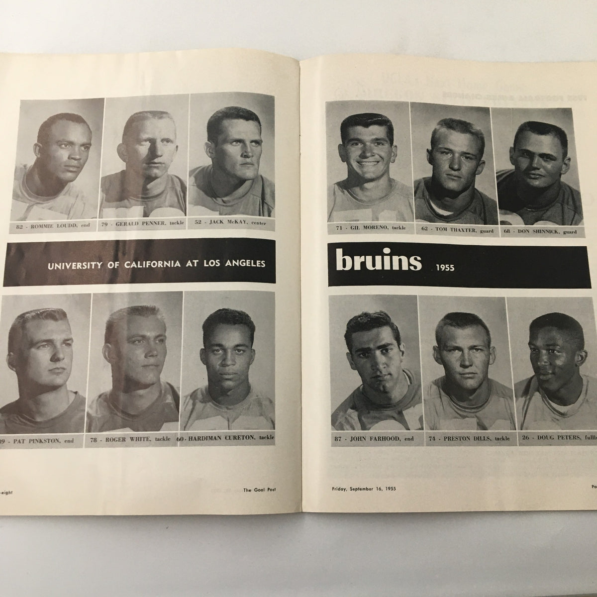 More images of UCLA Bruins football players from the 1955 NCAA football game against Texas A&M, featuring individual portraits of the team.