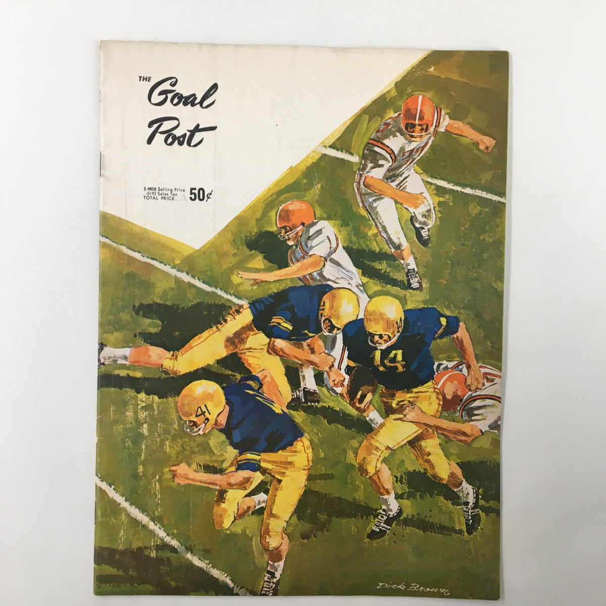 Cover of the November 18 1961 NCAA Football collectible booklet featuring a dramatic illustration of players from the Washington Huskies vs UCLA Bruins game, titled 'The Goal Post'.