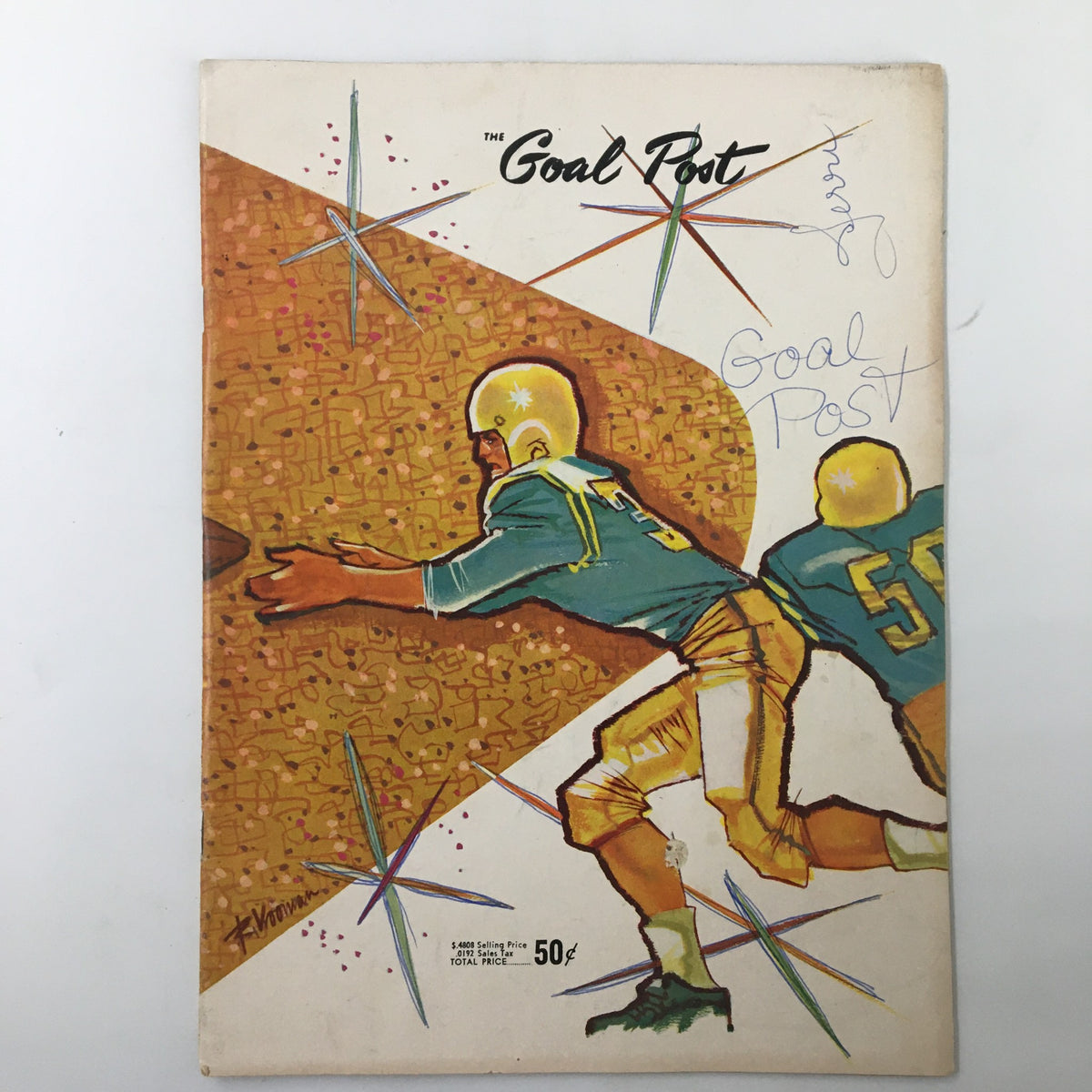 Cover of the October 17 1959 NCAA Football booklet featuring California vs UCLA Bruins, illustrated with football players and colorful graphics.