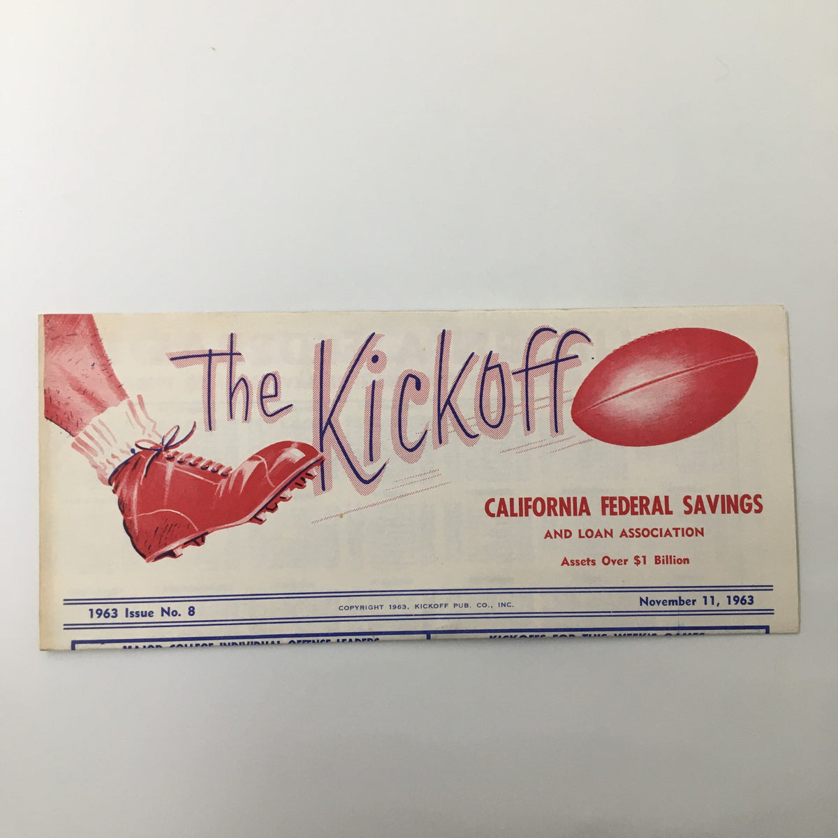 Cover of the November 11 1963 NCAA Football USC Trojans Official Program, featuring a vintage design and a football cleat.