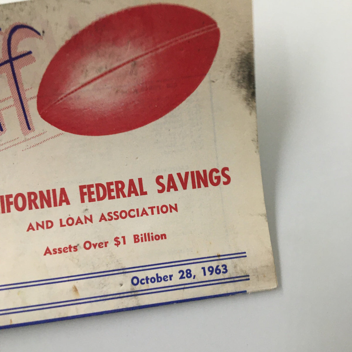 October 28 1963 NCAA Football Notre Dame Fighting Irish Kickoff Program cover featuring a vintage design with a football illustration and advertisement for California Federal Savings.
