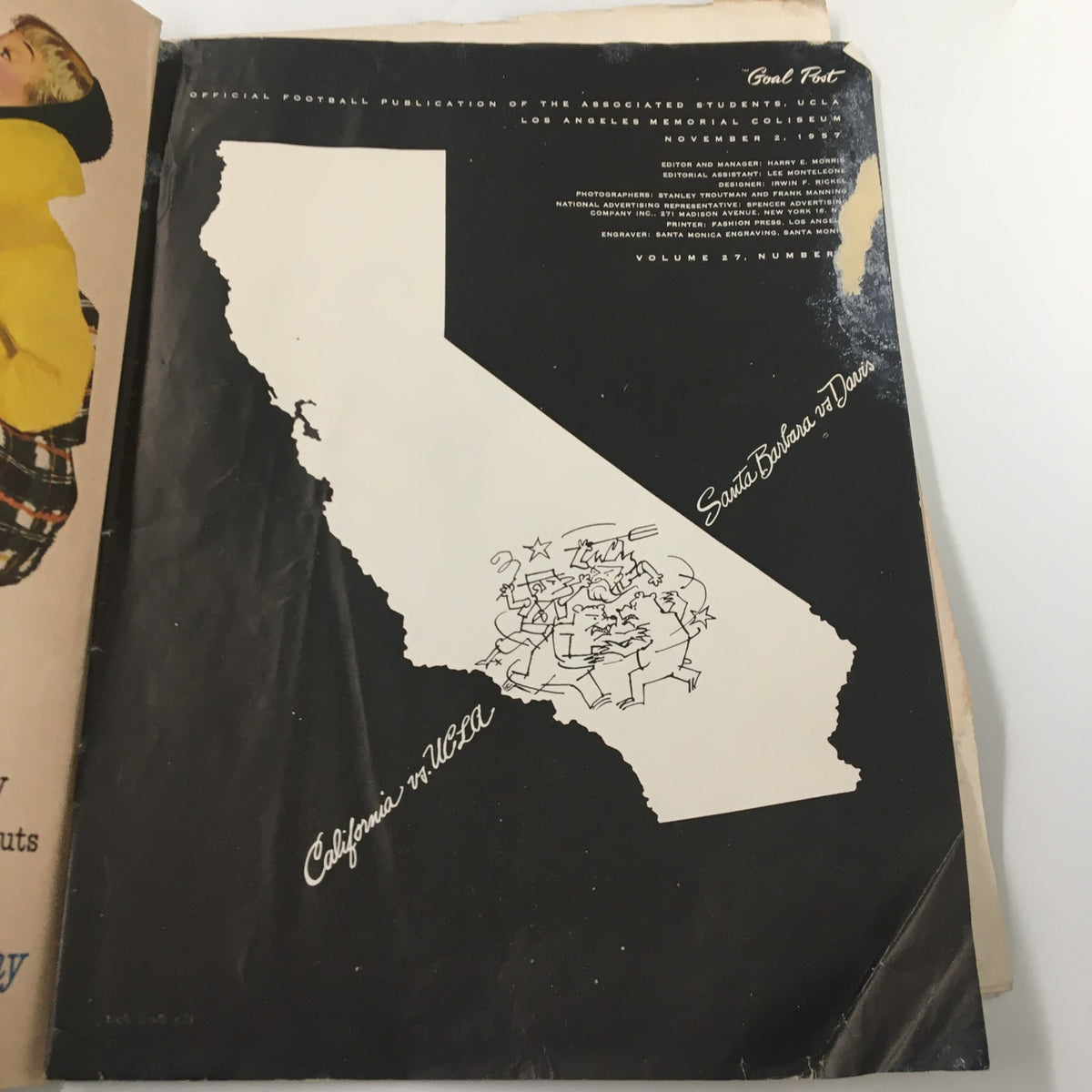 Cover of the official program for the November 2, 1957 NCAA Football game between California and UCLA featuring a map of California.