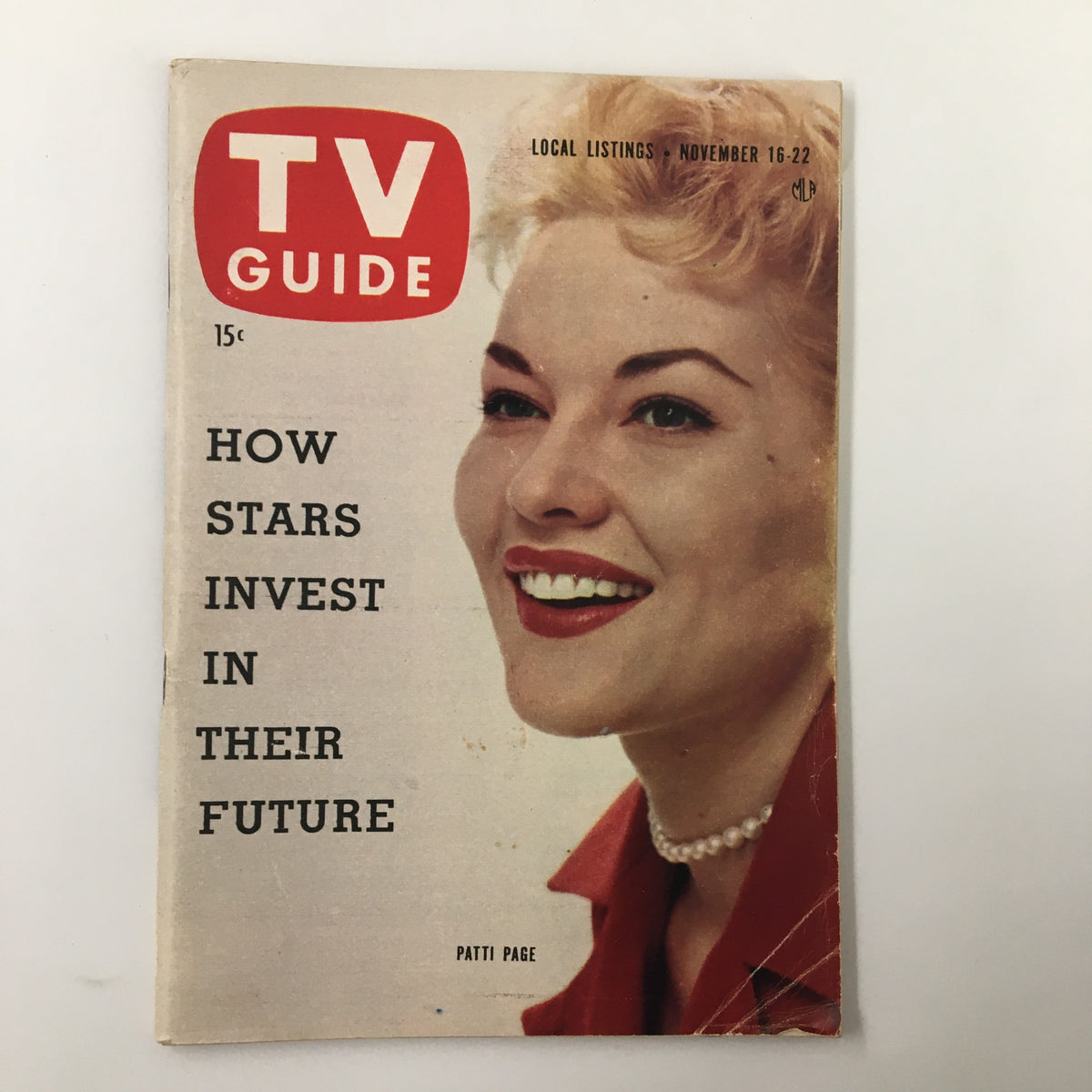 TV Guide Magazine November 16, 1957 featuring Patti Page on the cover, showcasing vintage design and classic television programming.