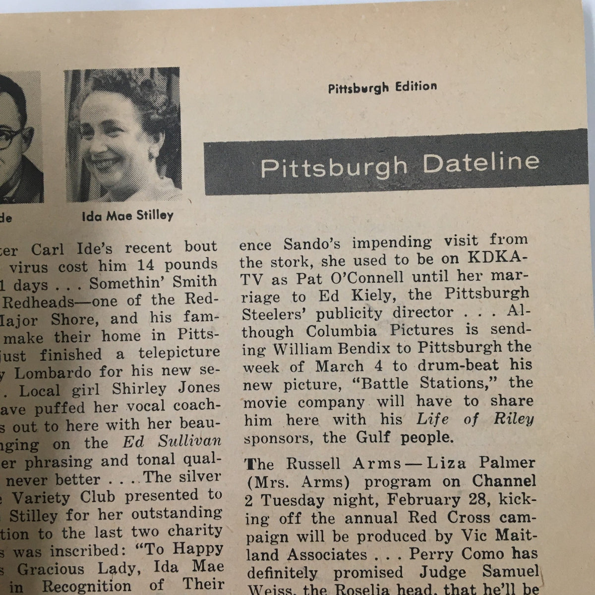 Continuation of Pittsburgh Dateline from TV Guide Magazine February 25 1956, focusing on local television happenings and personalities.