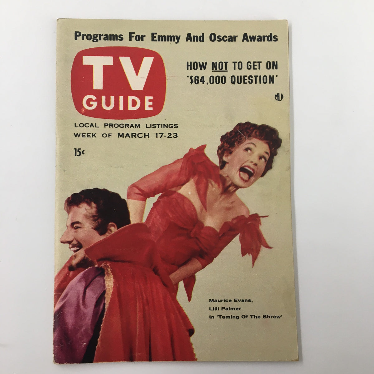 TV Guide Magazine March 17 1956 featuring Maurice Evans and Lilli Palmer on the cover, showcasing vintage television nostalgia and local program listings.