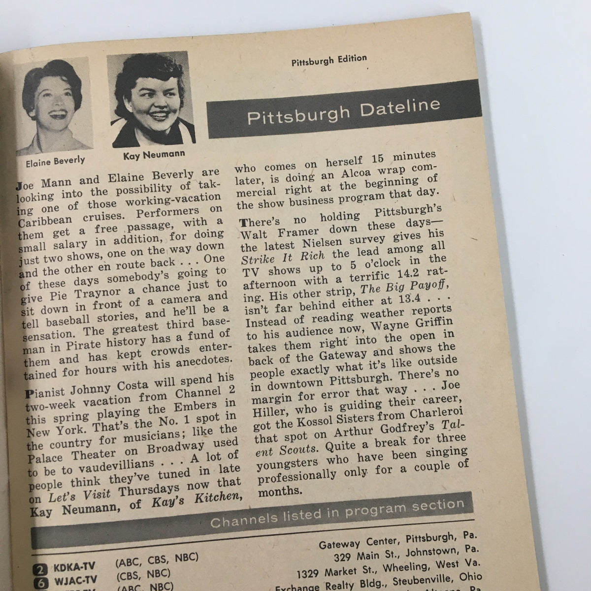 Another view of the Pittsburgh Dateline from TV Guide Magazine March 3 1956, featuring details about local television shows and personalities, capturing the essence of 1950s entertainment.
