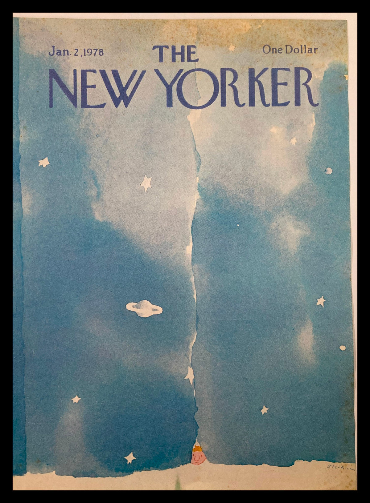 Cover of The New Yorker January 2, 1978, featuring a Galaxy View by R.O. Blechman, showcasing a blue sky with stars and a planet.