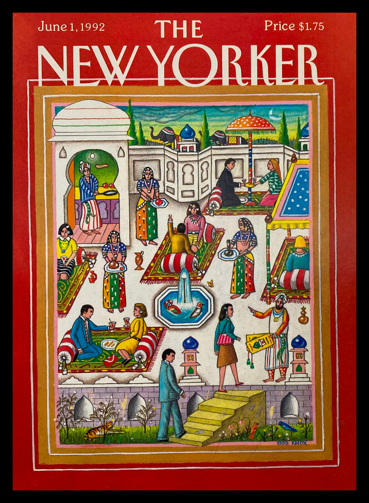 Cover of The New Yorker June 1 1992 featuring an illustrated India scene by Bob Knox, showcasing vibrant colors and cultural elements.