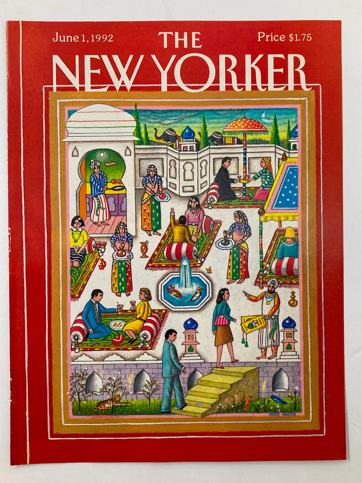 Alternate view of The New Yorker June 1 1992 cover depicting a detailed India scene illustrated by Bob Knox, highlighting traditional architecture and activities.