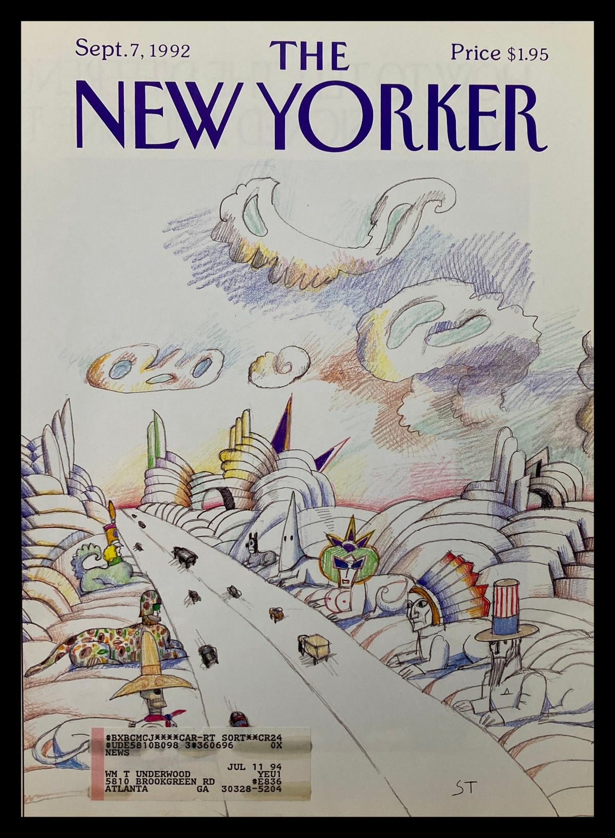 Cover art of The New Yorker magazine from September 7, 1992, titled 'Wonders of World' by Saul Steinberg featuring whimsical illustrations and artistic designs.