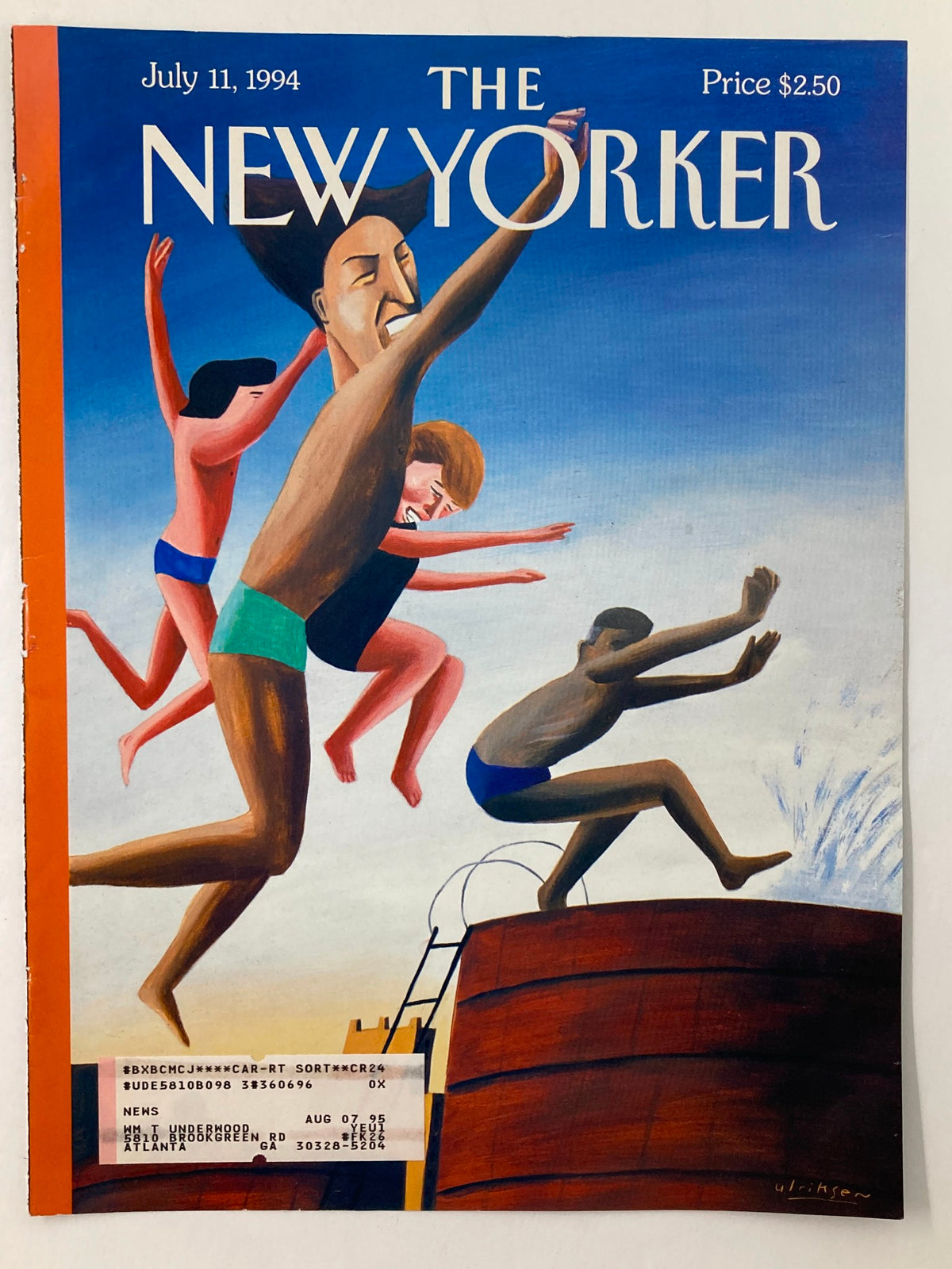 The New Yorker magazine cover dated July 11, 1994, showcasing The Big Splash illustration by Mark Ulriksen, capturing a vibrant scene of children joyfully leaping into water.