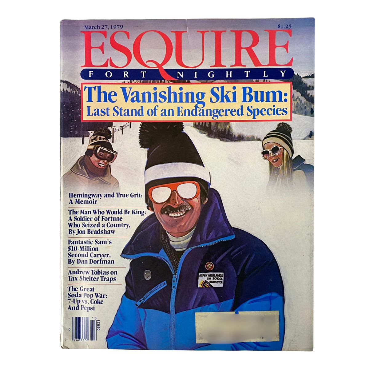 Esquire Magazine March 27, 1979 cover featuring the title "The Vanishing Ski Bum: Last Stand of an Endangered Species" with illustrations of ski instructors and a snowy background.