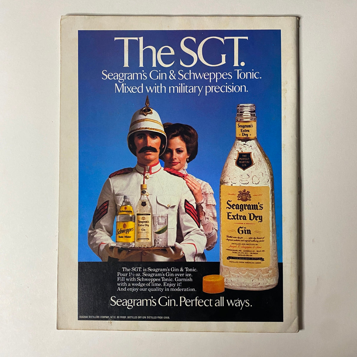 Advertisement for Seagram's Gin featured in Esquire Magazine June 5, 1979, illustrating a couple and promoting the drink with a playful tagline.