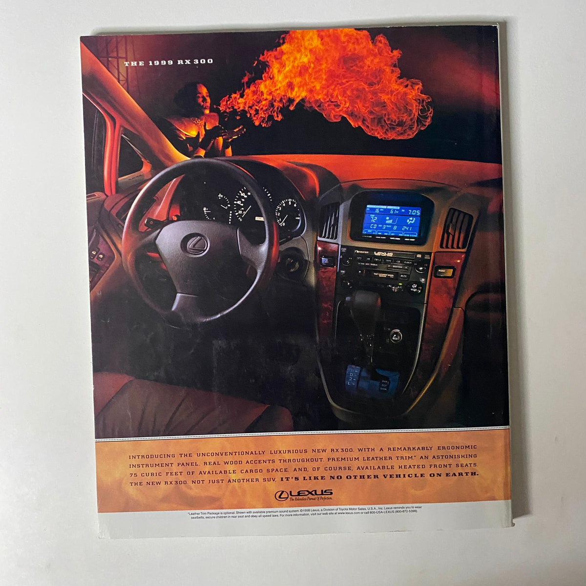 Advertisement for the 1999 Lexus RX 300 featuring the car's luxurious interior and ergonomic design from Martha Stewart Living Magazine July 1998.