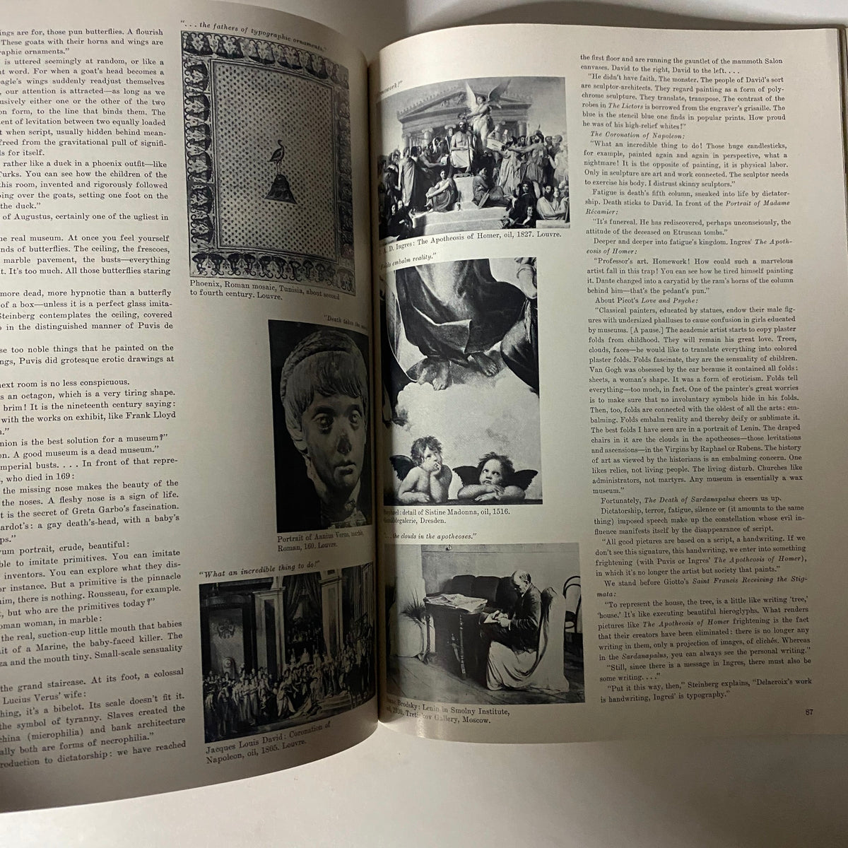 Interior pages of Art in America Magazine July 1967 showcasing articles and illustrations related to art history, including notable captions and images of famous artworks.