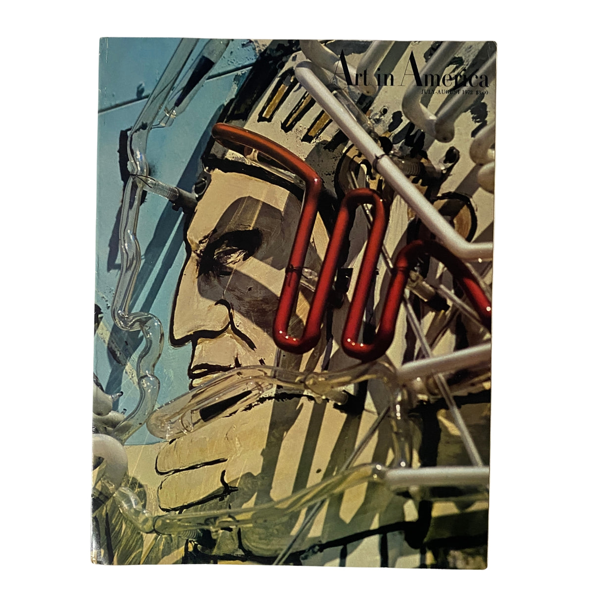 Art in America Magazine cover for July 1972 featuring a detailed image of a trading-post sign with an artistic representation of a Native American face.