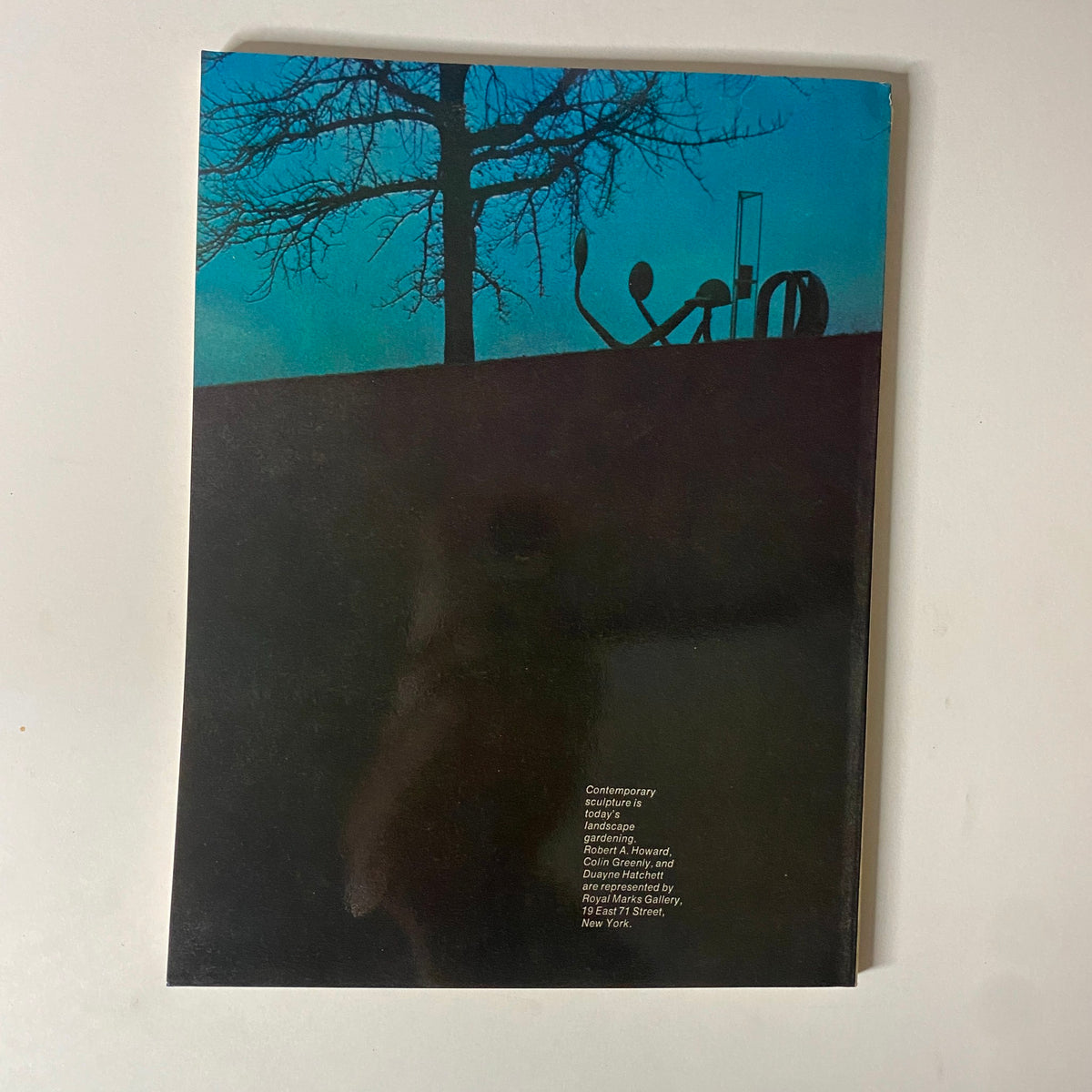 Back cover of 'Art in America Magazine' January 1970 with a silhouette tree and abstract art elements, representing contemporary art discussions.