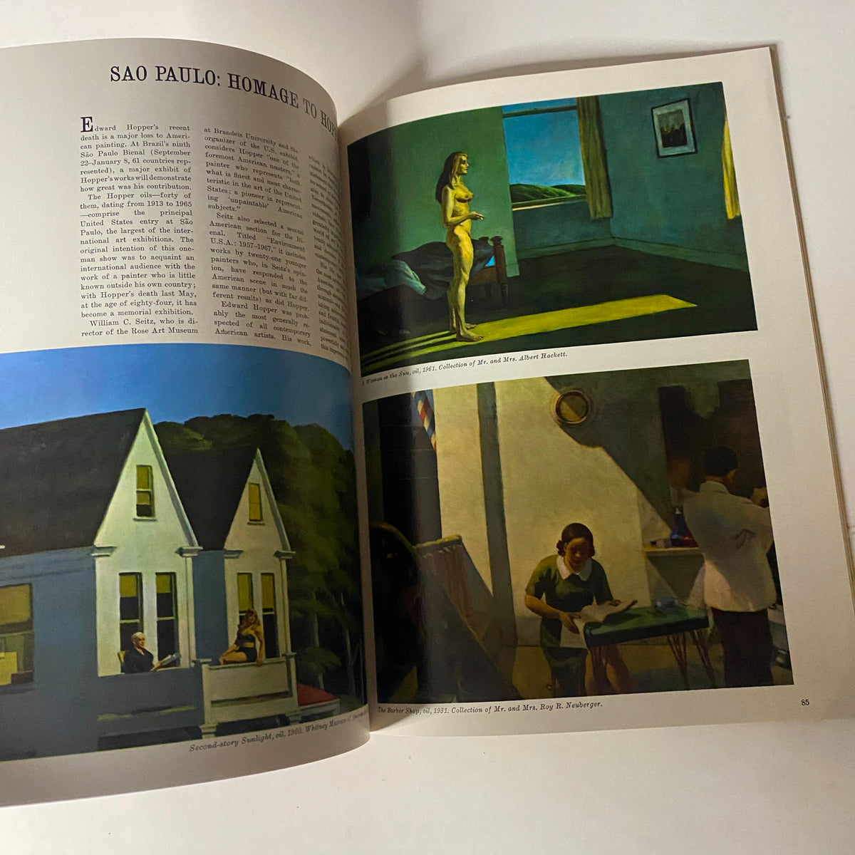 Article spread from September 1967 Art in America magazine highlighting Edward Hopper's works and their significance in modern art.